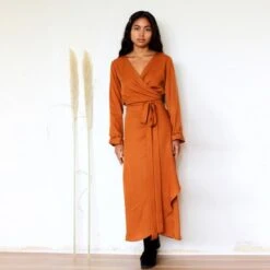 Wrap Dress Falta Cognac Orange/Brown