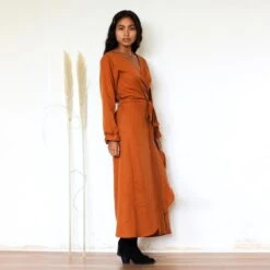 Wrap Dress Falta Cognac Orange/Brown -Brava Clothing Shop Product ProductPropertyID 107585670