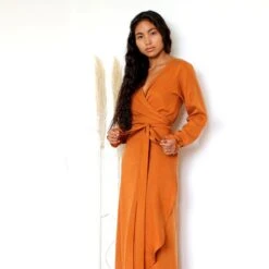 Wrap Dress Falta Cognac Orange/Brown -Brava Clothing Shop Product ProductPropertyID 107585672