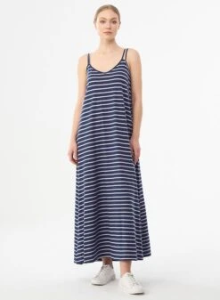 Striped Jersey Maxi-Dress Navy