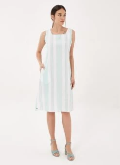 Dress Linen Blend Stripes Green White -Brava Clothing Shop Product ProductPropertyID 121728514