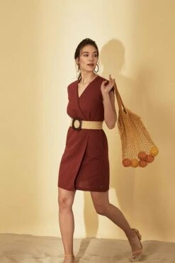 Dress V-Neck Brown -Brava Clothing Shop Product ProductPropertyID 122052914