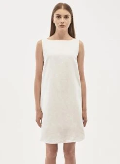 Linen Blend Dress With Boat Neckline