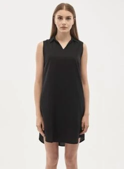 Tencel™ Dress With Shirt Collar Black