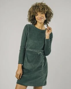 Brava Fabrics Corduroy Belted Dress Forest Green