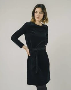 Brava Fabrics Corduroy Belted Dress Black