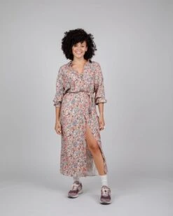 Brava Fabrics Dress Aster Flowers Brown