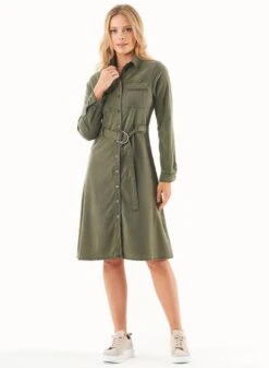 Shirt Dress Organic Cotton Mix Olive