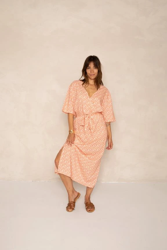 Dress Vibha Ikat Peach Orange 3 Dress Vibha Ikat Peach Orange