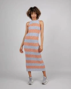 Brava Fabrics Dress Knitted Long Stripes Orangine Blue & Orange