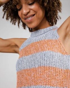 Brava Fabrics Dress Knitted Long Stripes Orangine Blue & Orange -Brava Clothing Shop Product ProductPropertyID 145164190