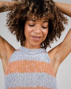 Brava Fabrics Dress Knitted Long Stripes Orangine Blue & Orange -Brava Clothing Shop Product ProductPropertyID 145164192