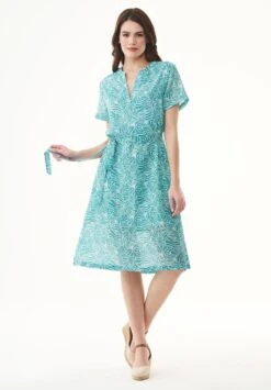 Voile Dress Flower Emerald Blue
