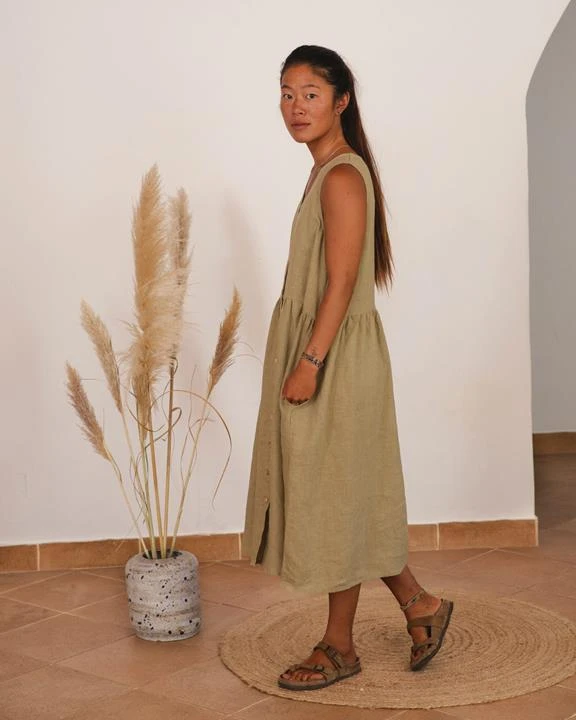 Dress Gathered Willow Green 3 Dress Gathered Willow Green