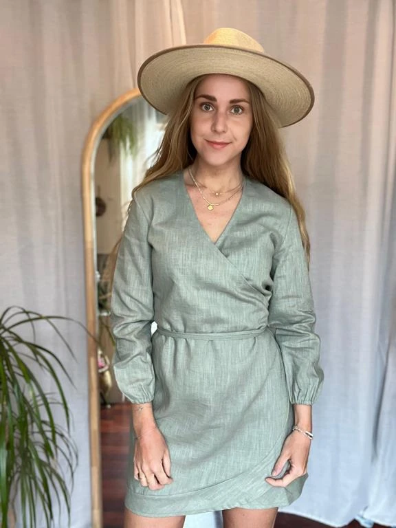 Wrap Dress Linen Green 3 Wrap Dress Linen Green
